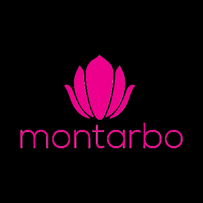 Montarbo logo with pink flower-like design on a white background